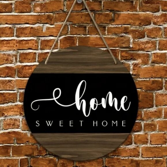 Home Sweet Home Rustic Wooden Door Wreath - 8" Round Door Hanging House Gift - Picture 1 of 6